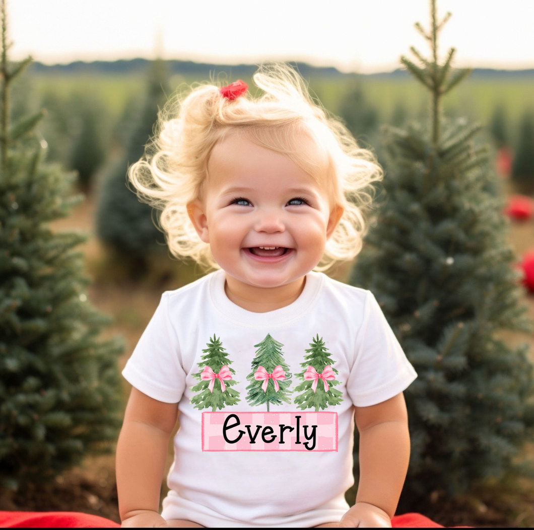 Vintage Girls Christmas tree name top