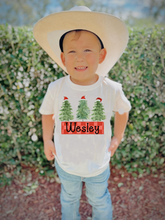 Load image into Gallery viewer, Vintage neutral Christmas tree name top
