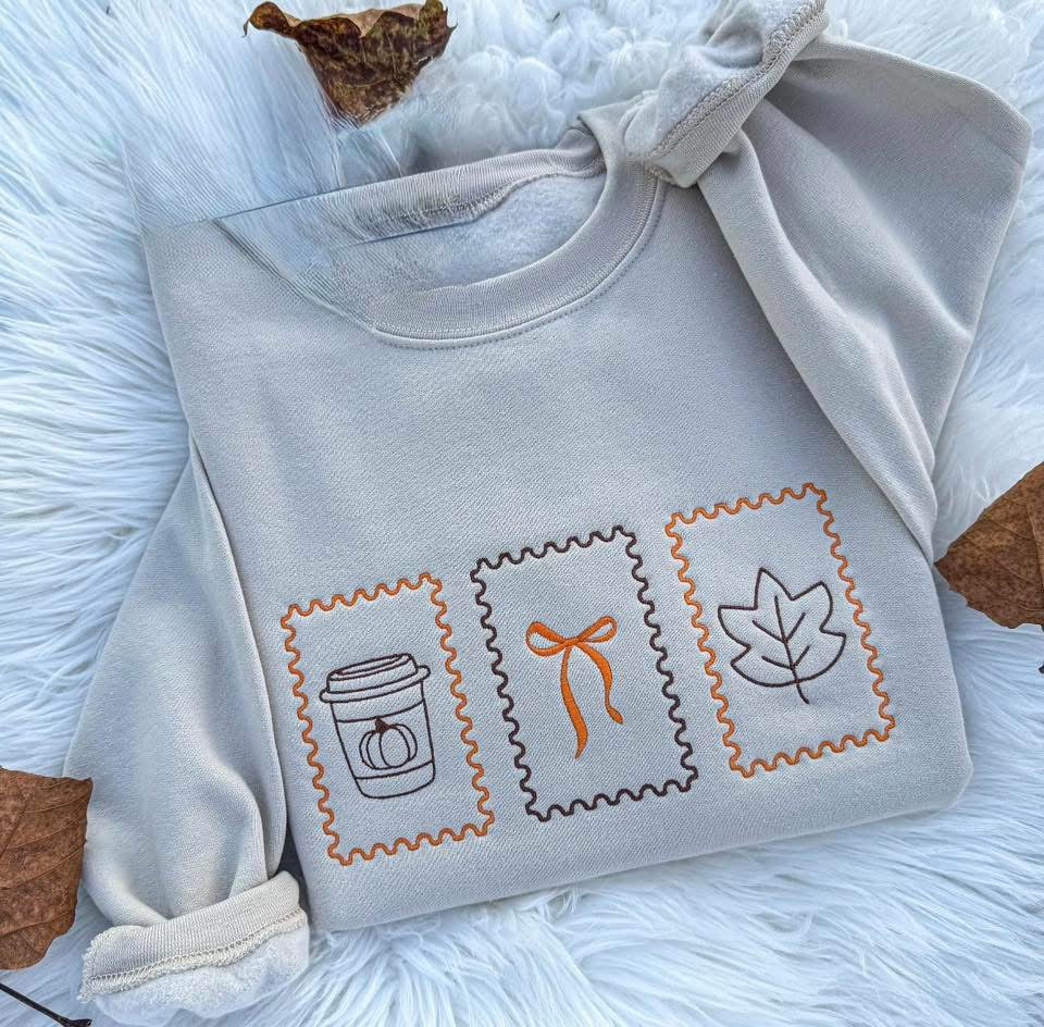 Embroidered fall patchwork sweater