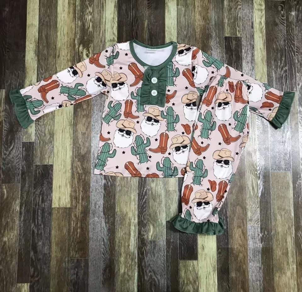 Cowboy Santa matching sibling set