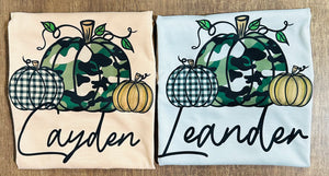 Camo pumpkin name tee